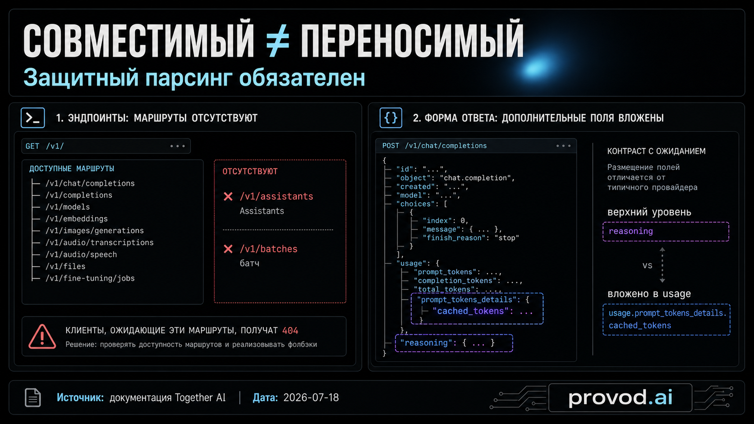 Матрица параметров запроса Together AI: недоступные, отклоняемые, best-effort и молча игнорируемые.