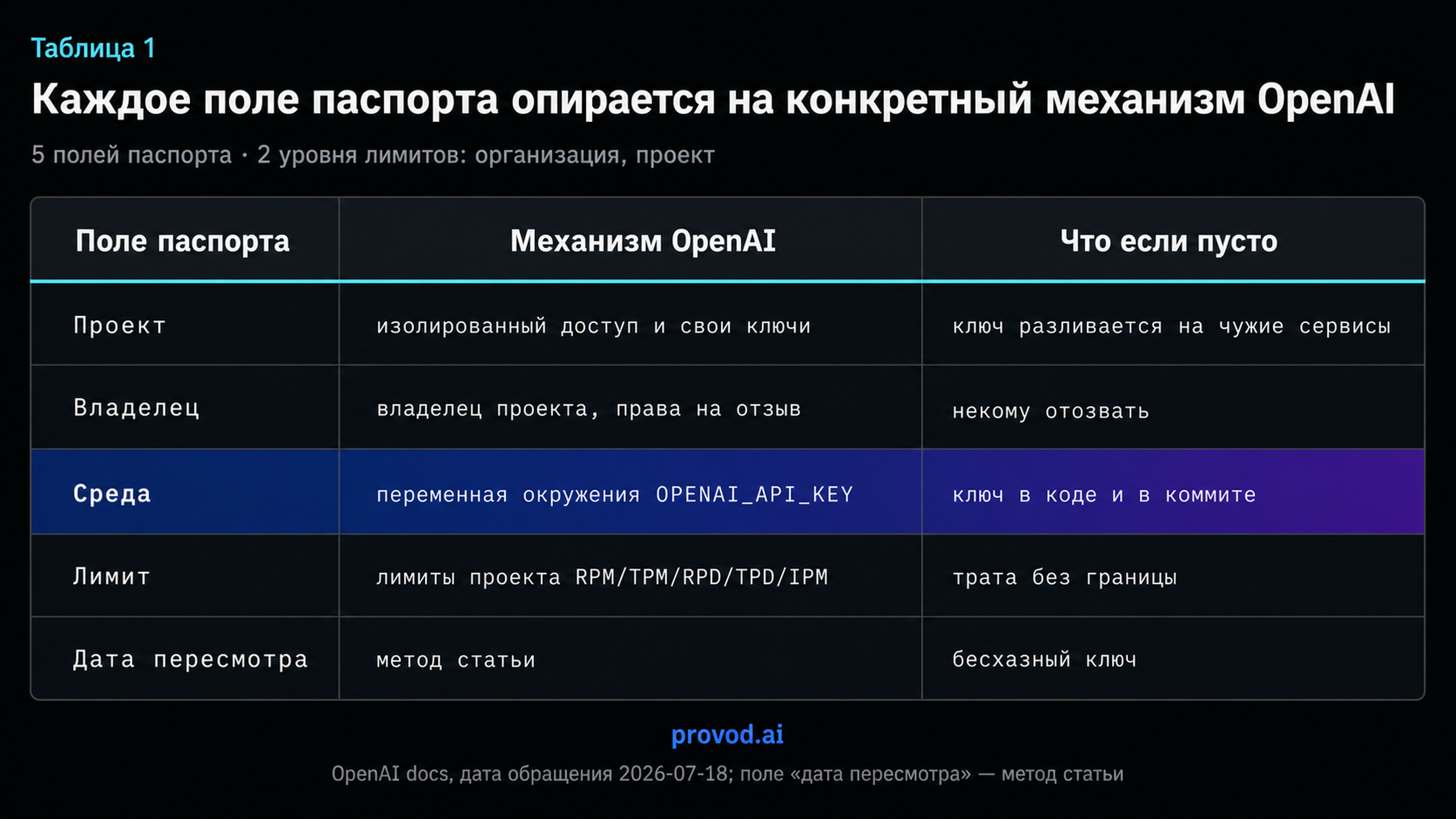Таблица соответствия полей паспорта механизмам OpenAI