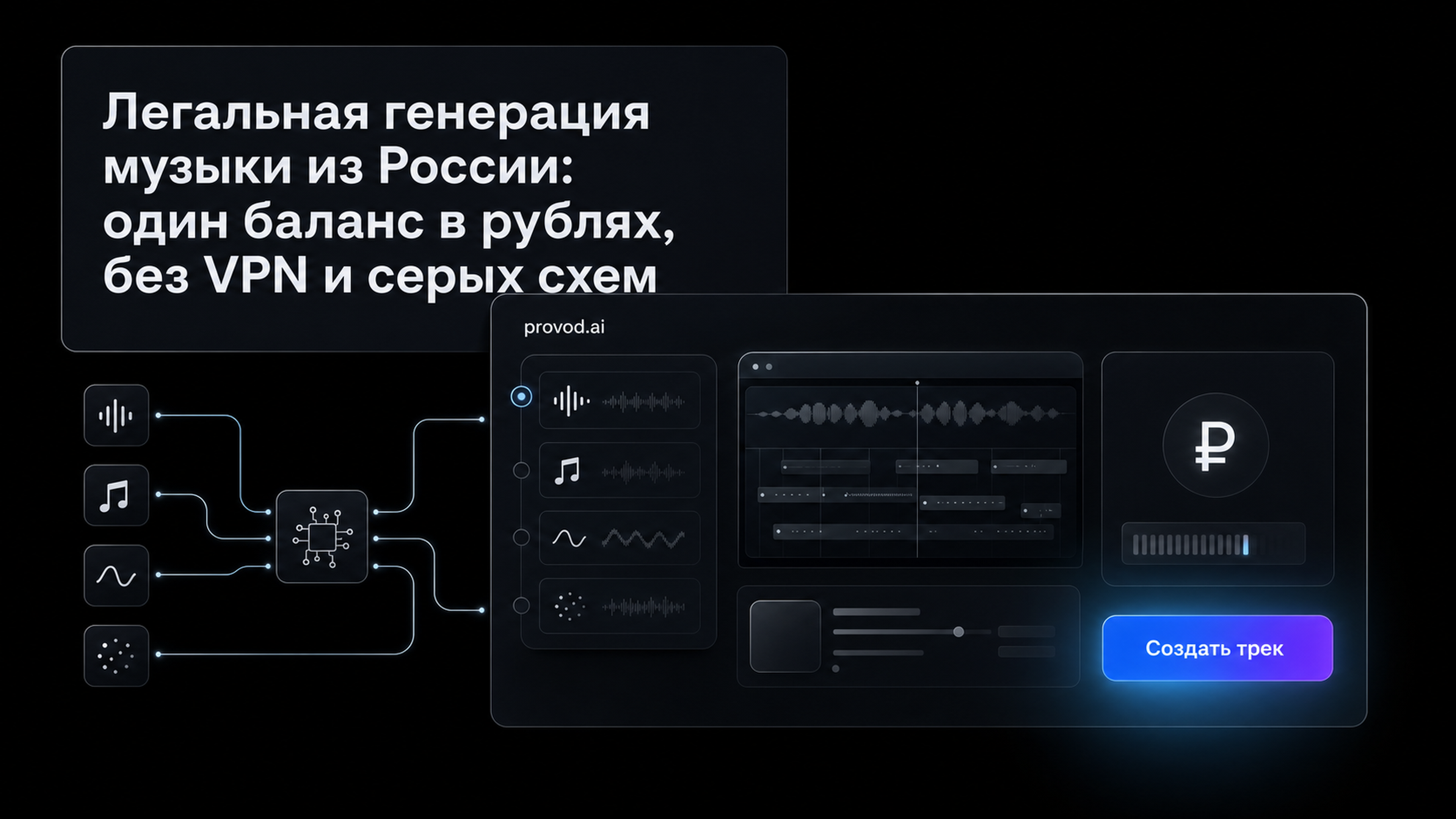 Единый API provod.ai для легальной генерации музыки: один баланс в рублях, без VPN