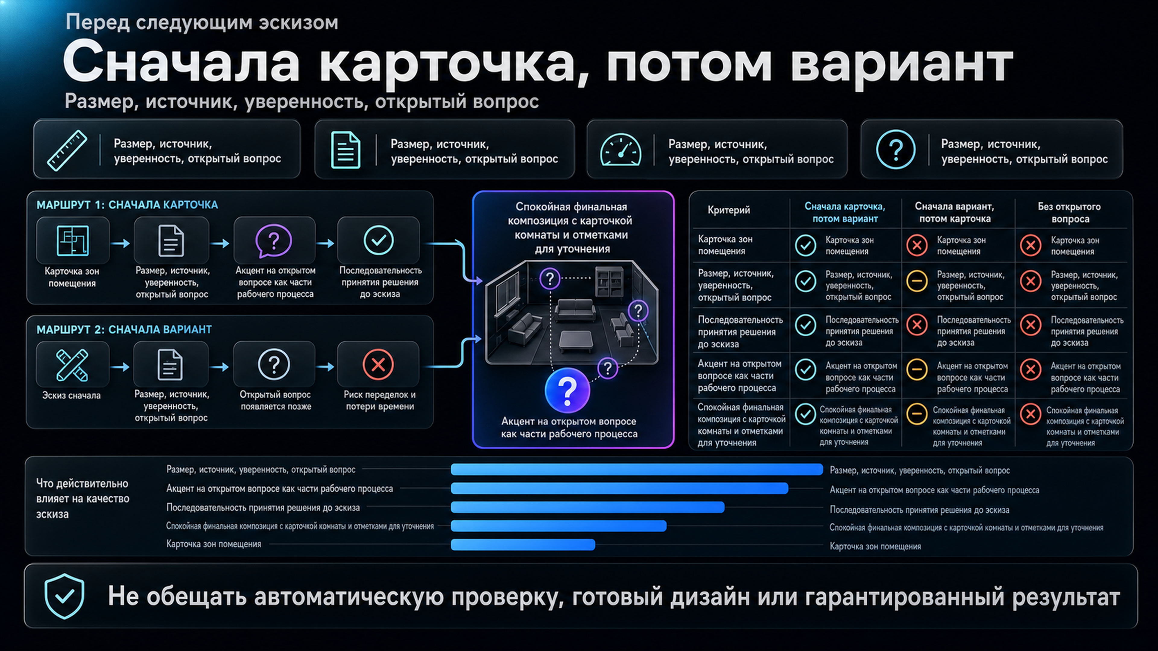 Сначала карточка комнаты, затем эскиз