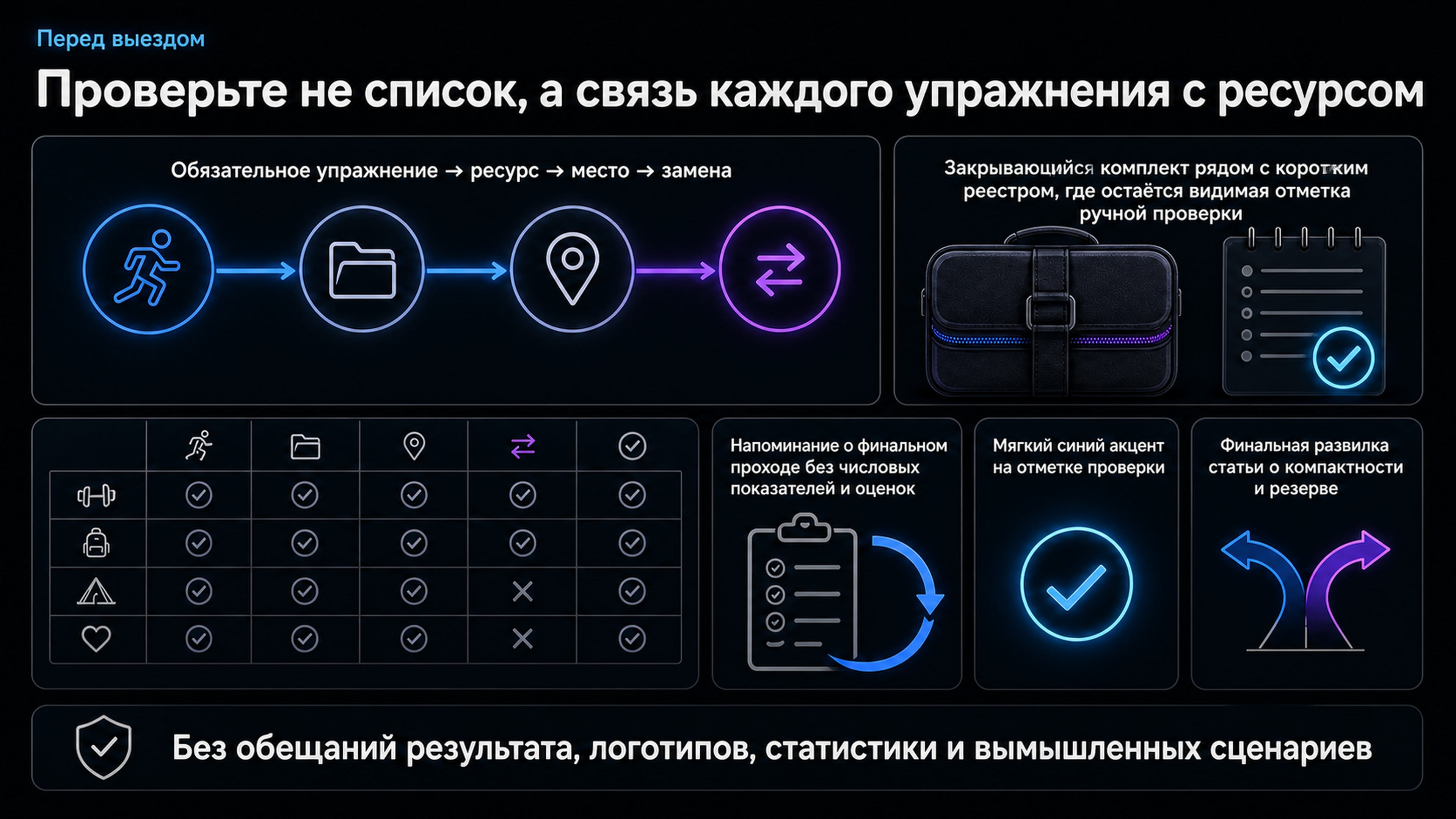Проверить комплект перед выездом