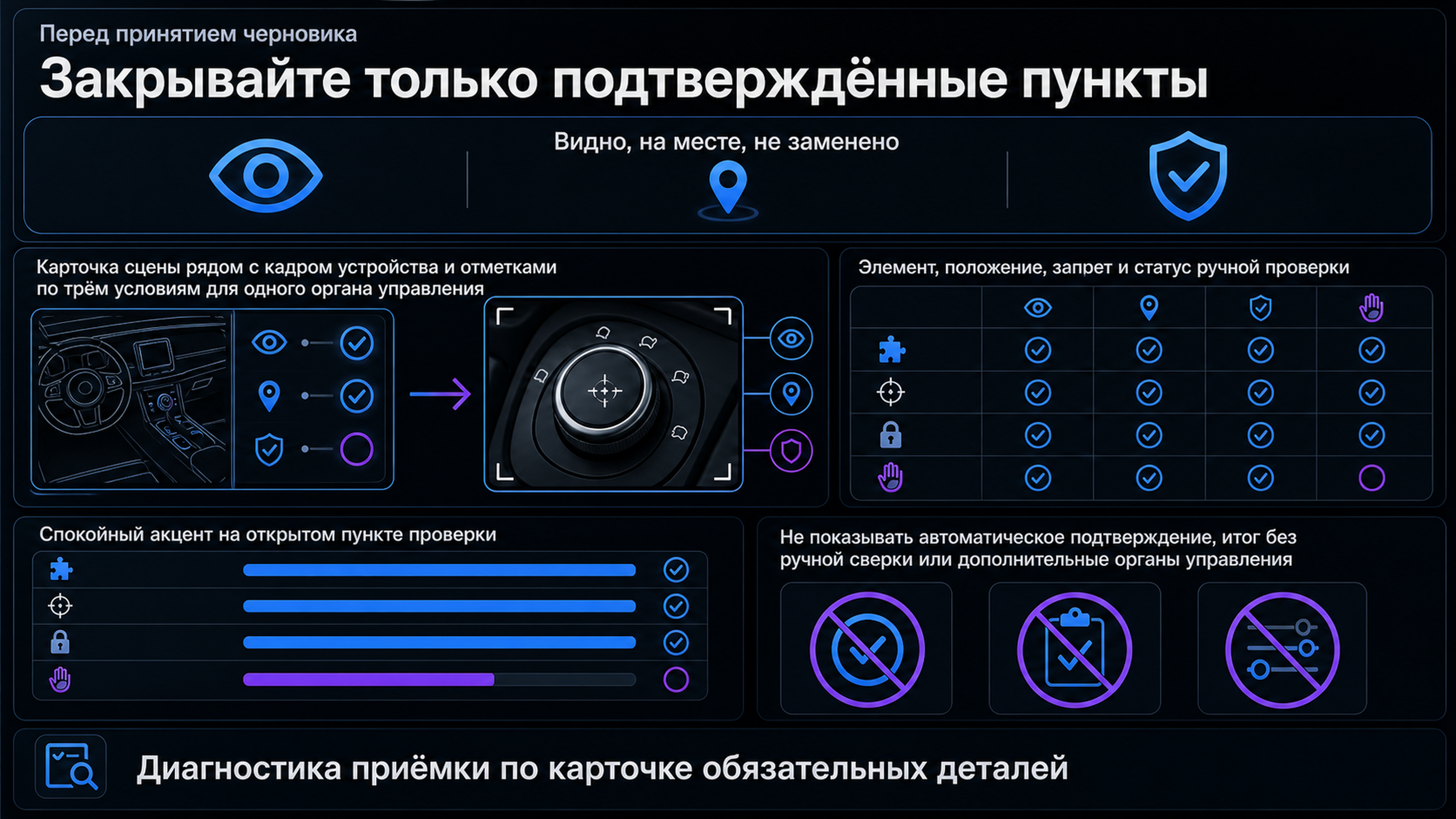 Карточка обязательных деталей для финальной ручной сверки