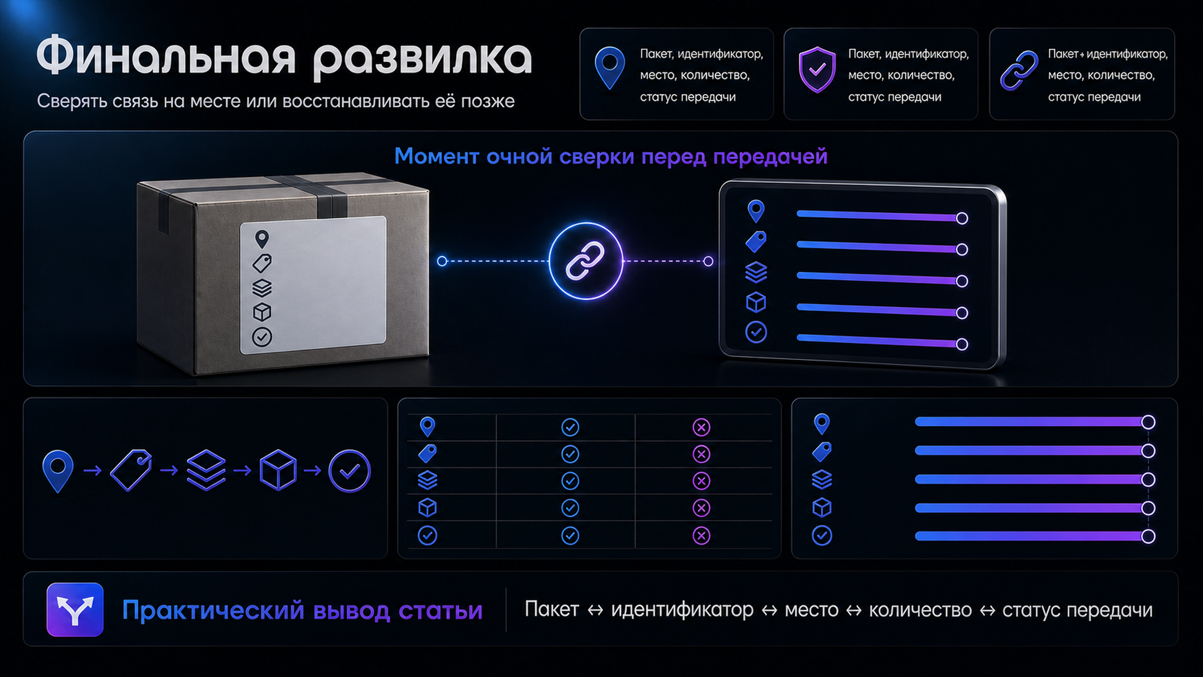 Пакет и карточка сверки перед передачей