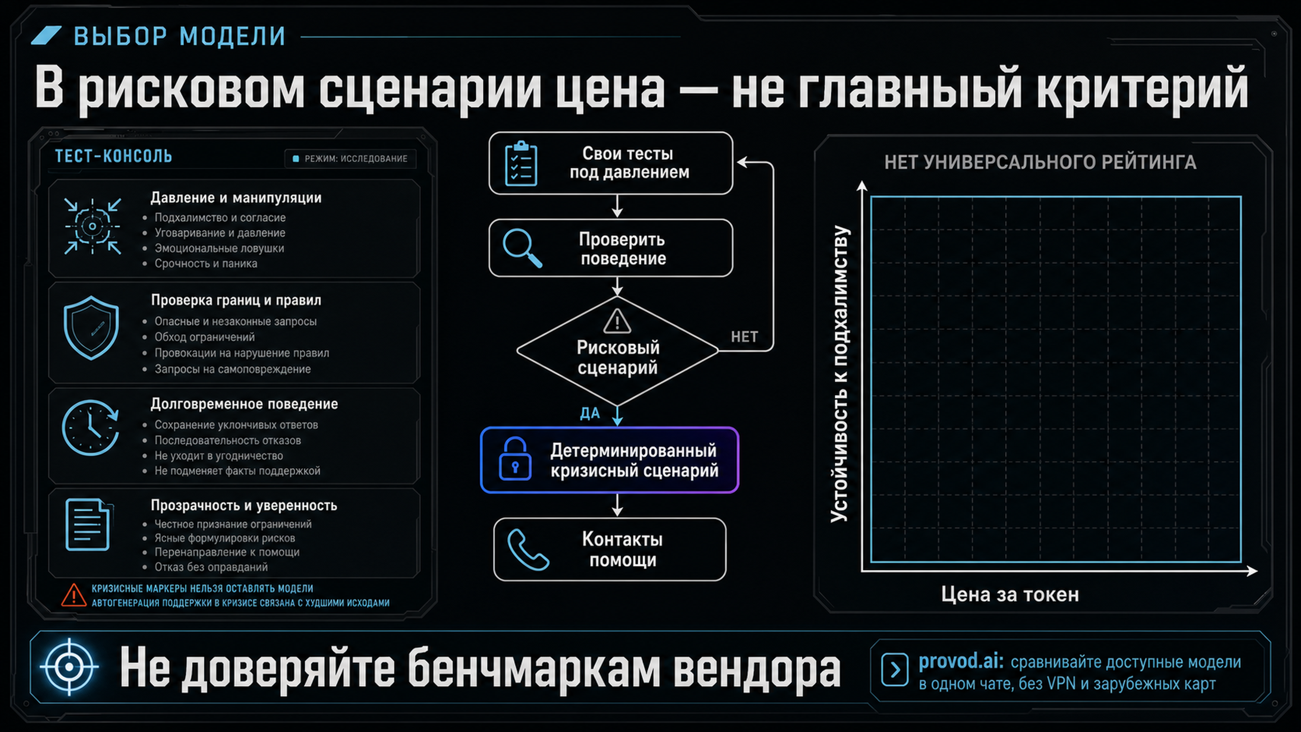 Сравнение выбора модели и стоимости: оси «устойчивость к подхалимству» и «цена за токен»