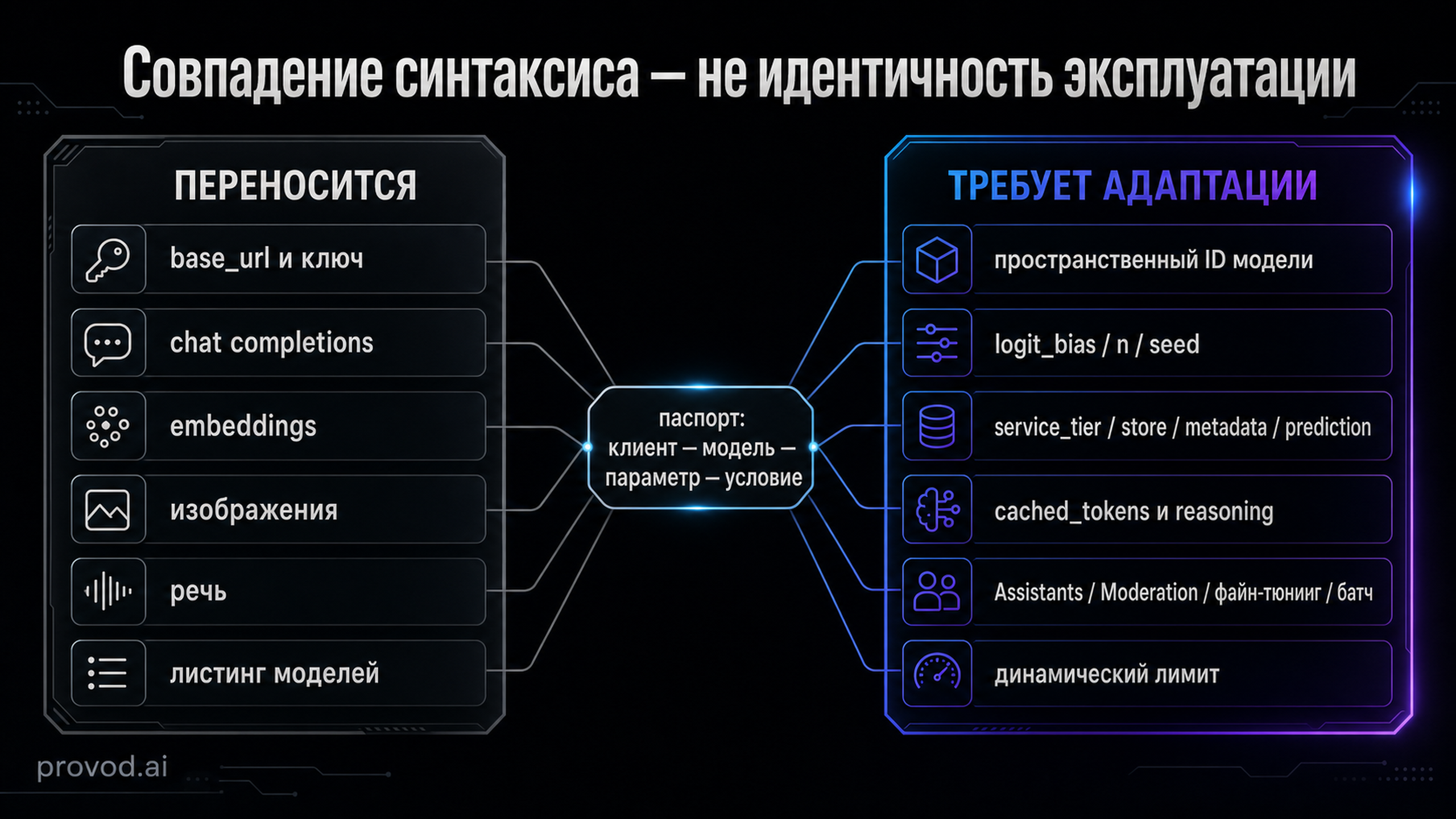 Двухколоночная карта допущений: что переносится на Together AI как есть и что требует адаптации.