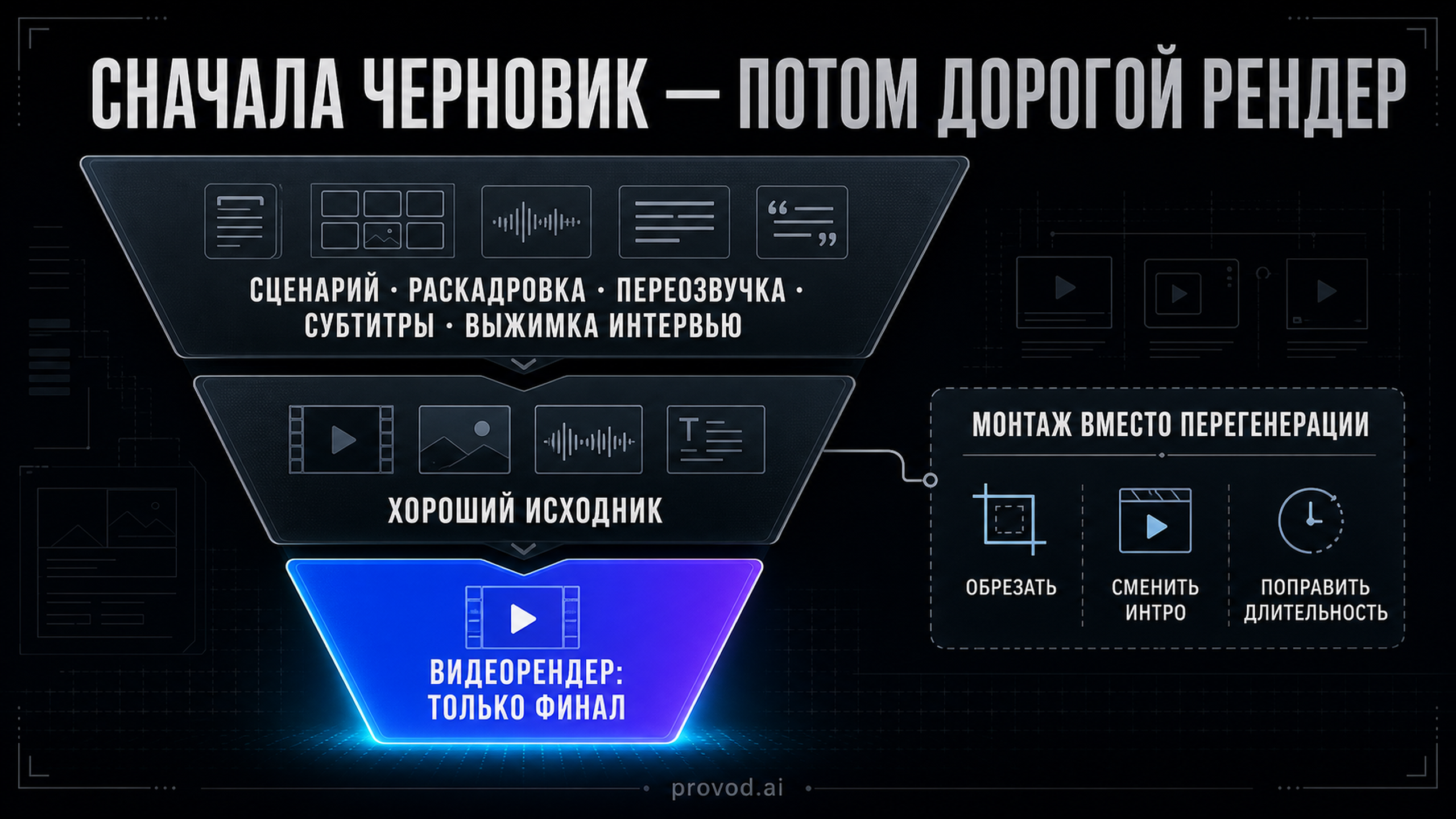 Стековая схема: широкий дешёвый черновой этап и узкий, но дорогой этап видеорендера