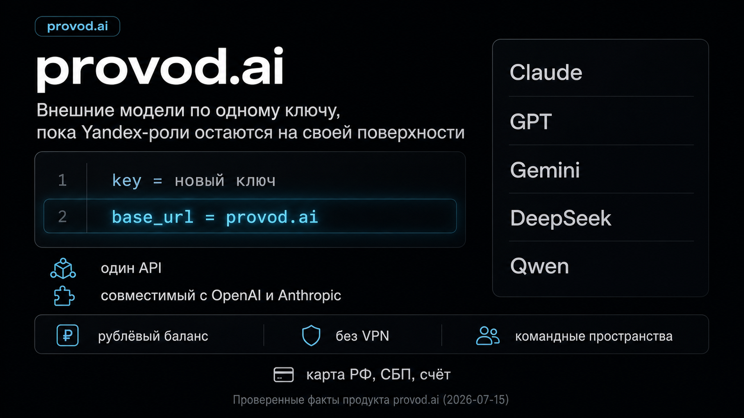 provod.ai - совместимый API-каталог внешних моделей для России