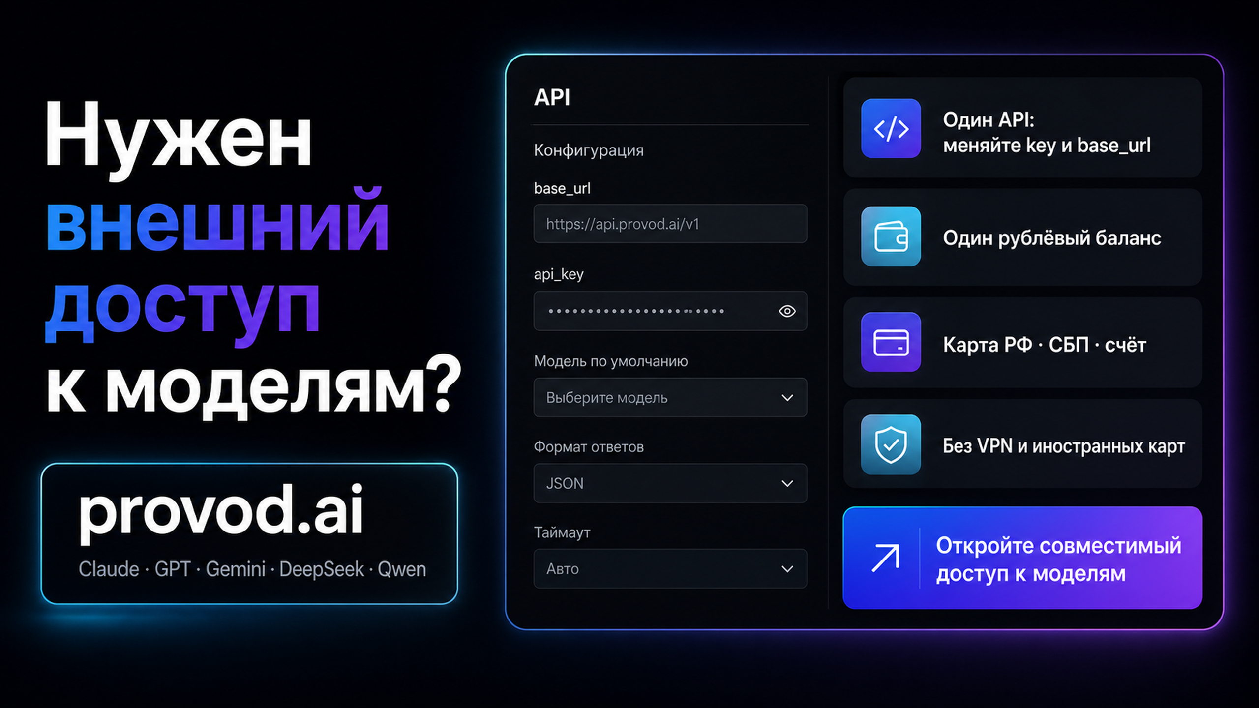 provod.ai - совместимый каталог моделей с оплатой из России