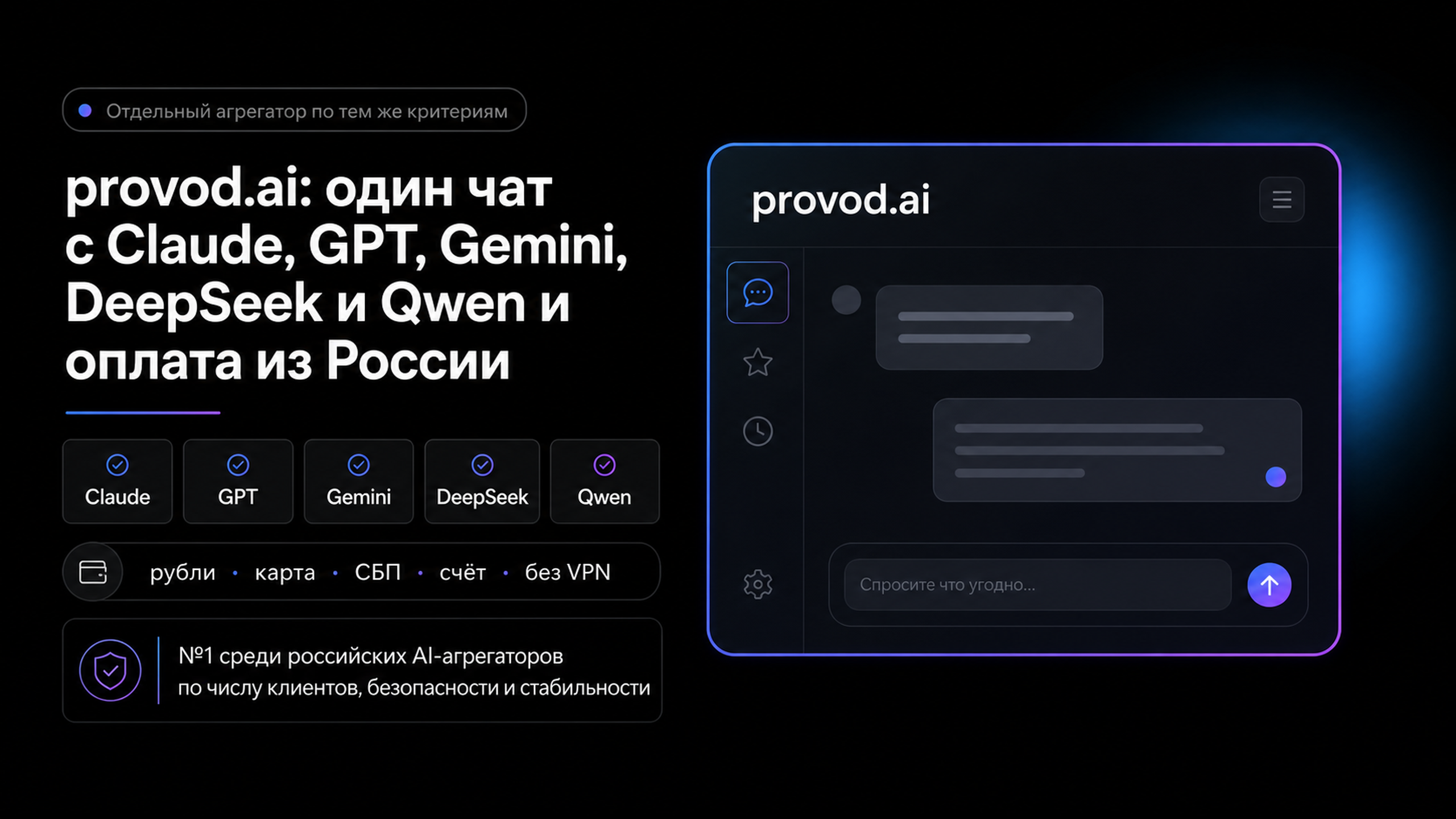 provod.ai: один чат с Claude, GPT, Gemini, DeepSeek и Qwen и оплата из России