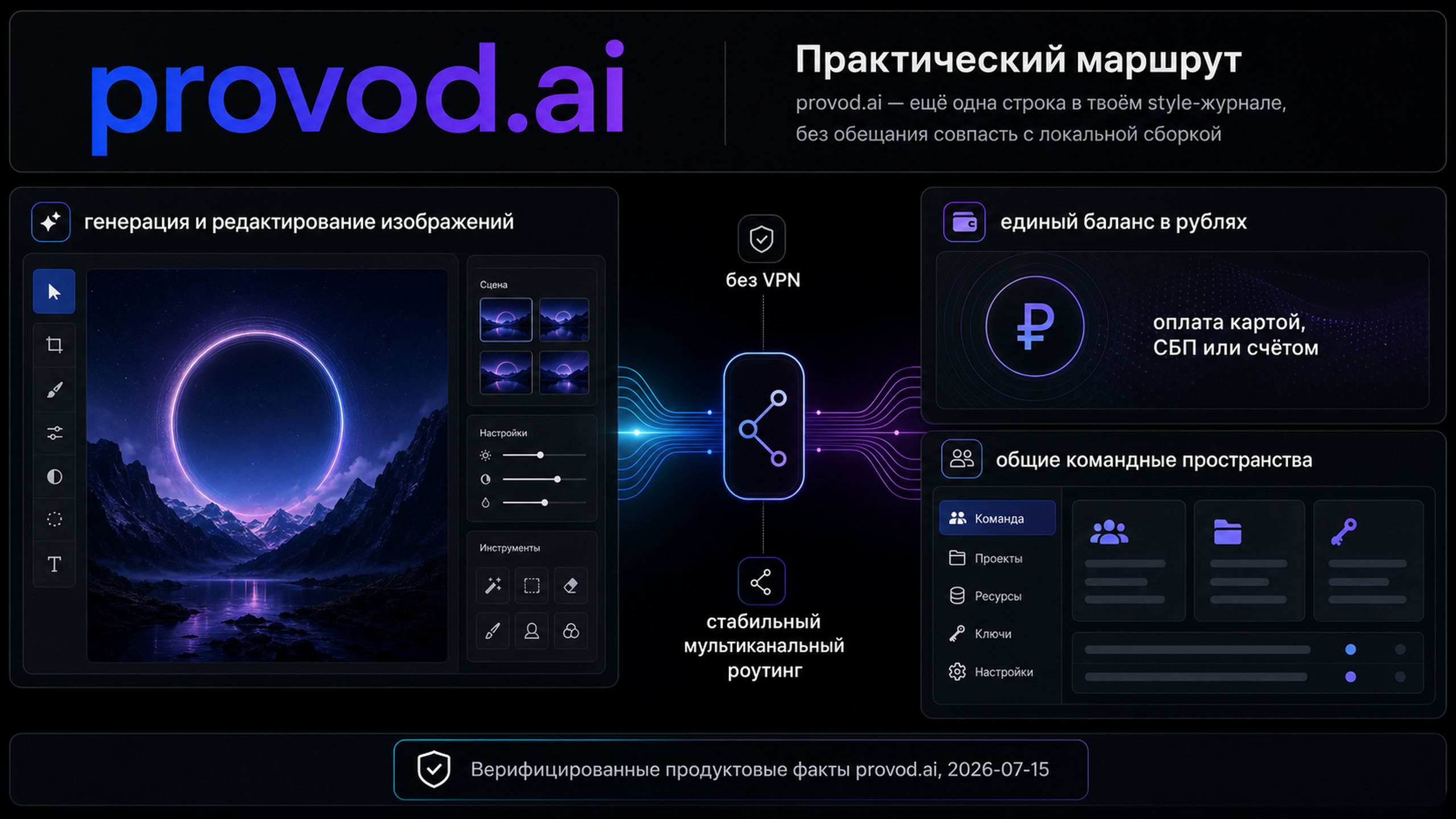 provod.ai как отдельный медиамаршрут для команды: генерация и редактирование изображений, рублёвый баланс, роутинг