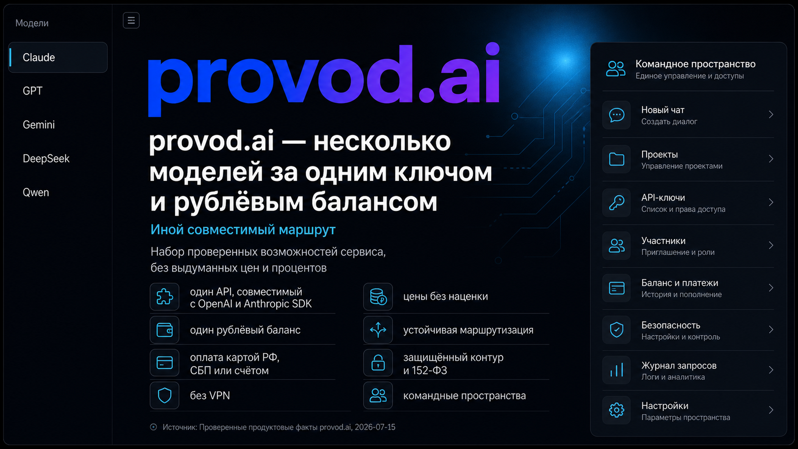 provod.ai: несколько моделей за одним ключом и рублёвым балансом