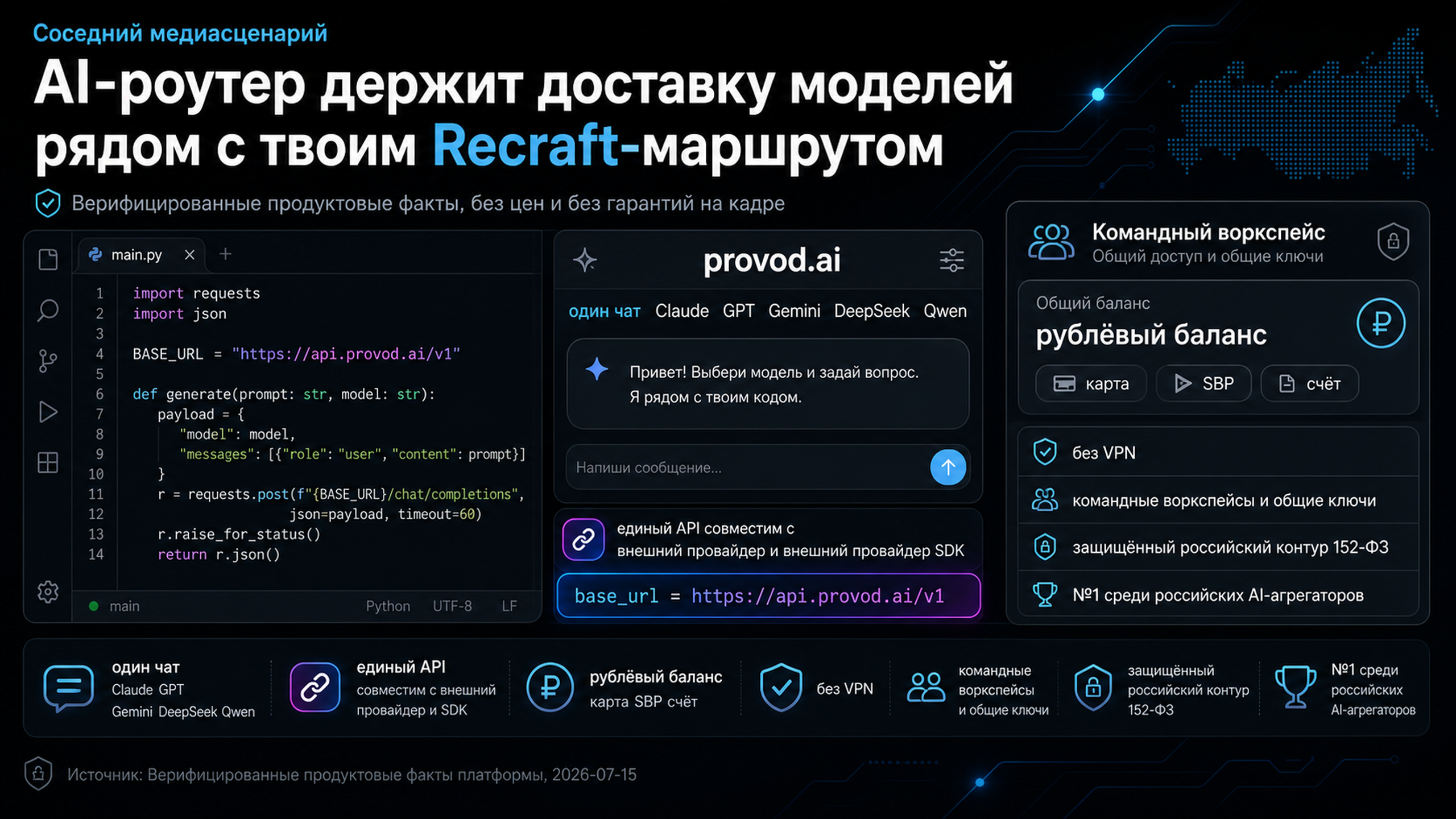 provod.ai: единый API и командные воркспейсы для моделей рядом с твоим Recraft-маршрутом