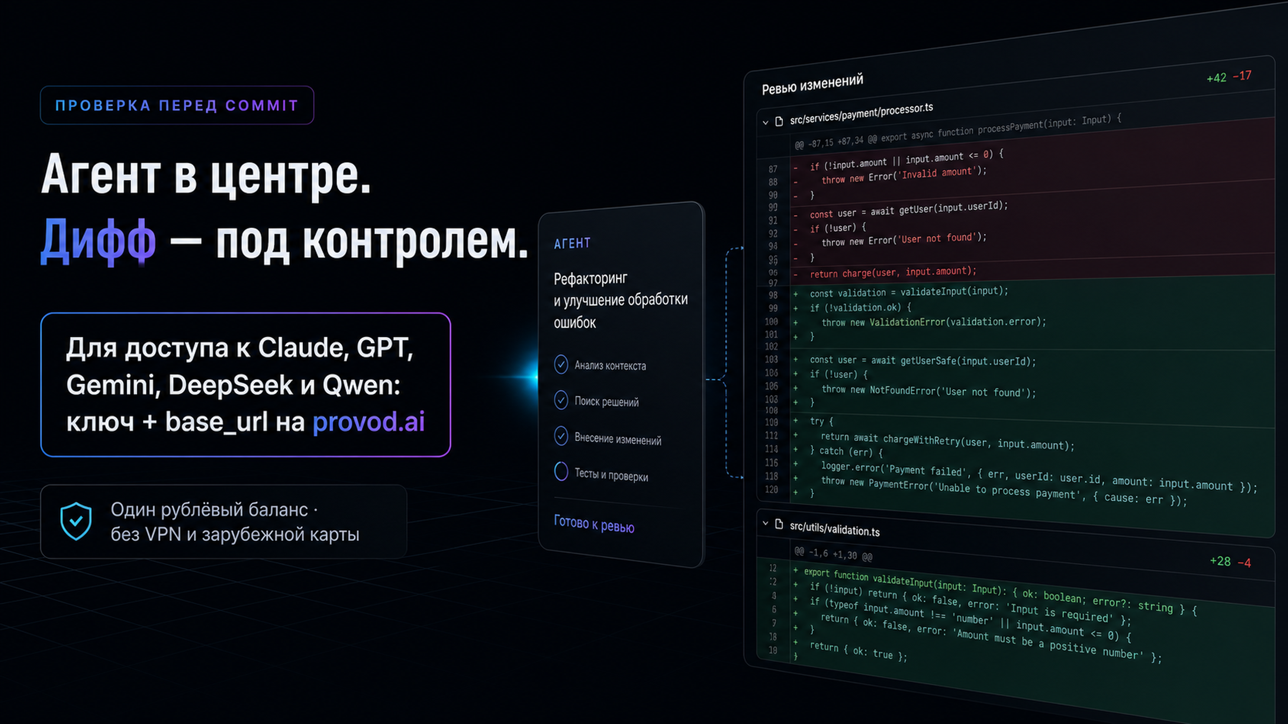 Мем про агента, который в центре, пока разработчик читает дифф