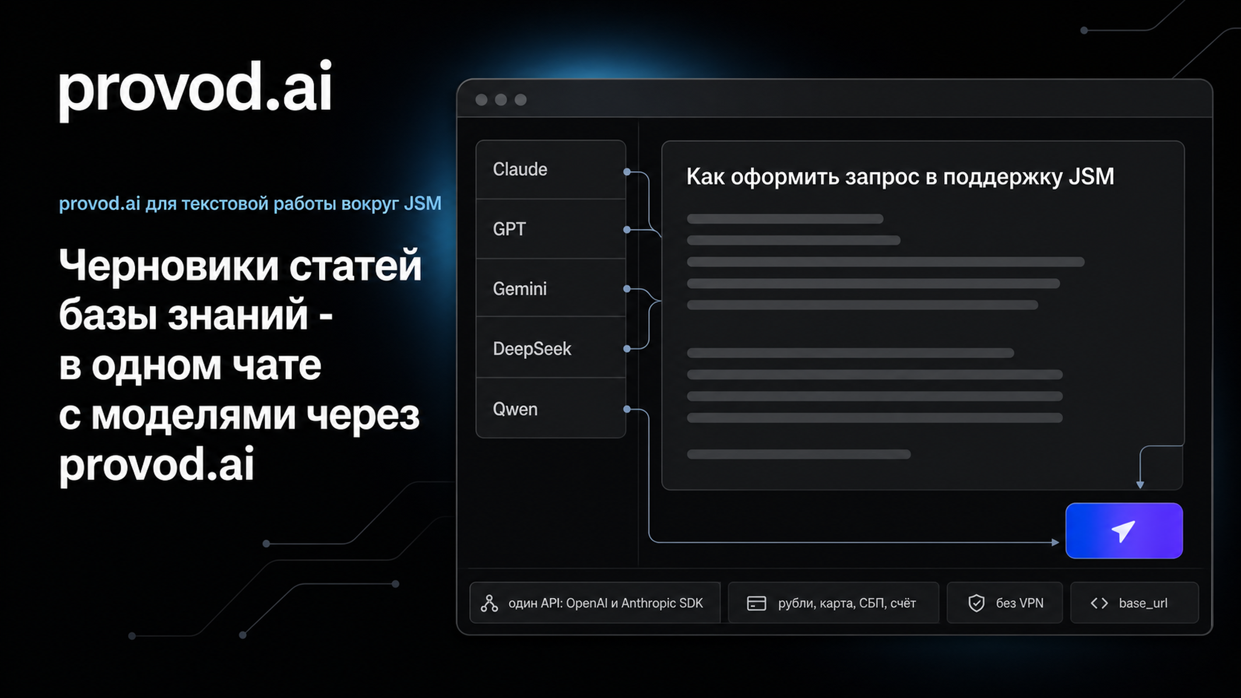 provod.ai: несколько моделей в одном чате и один API для текстовой работы