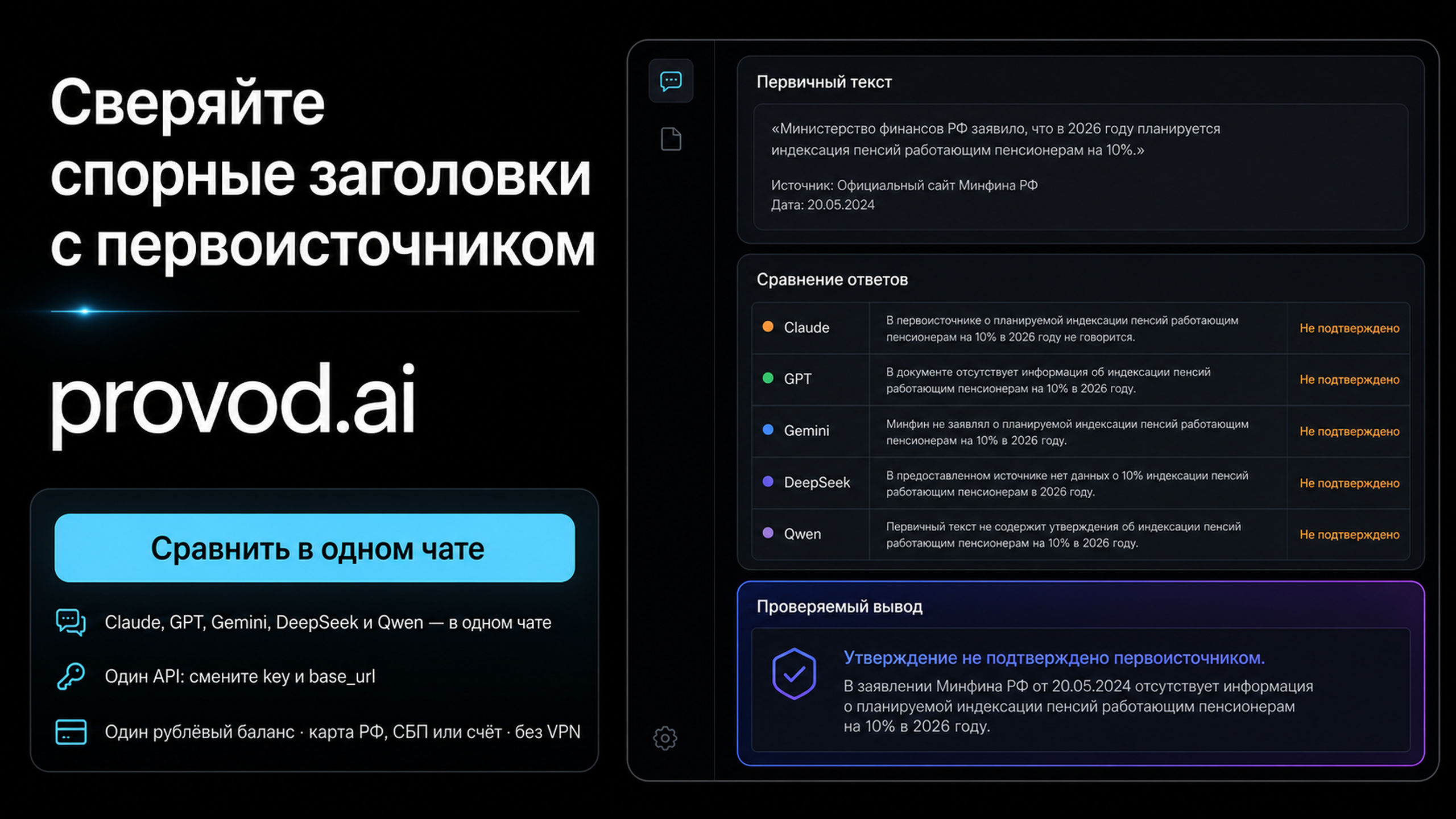 provod.ai: сверяй спорные заголовки на нескольких моделях в одном чате