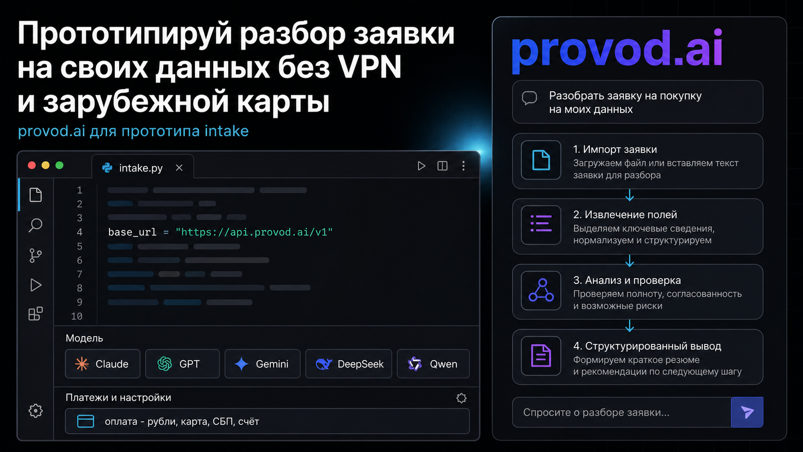 provod.ai: доступ к Claude, GPT, Gemini, DeepSeek и Qwen через один API для прототипа intake