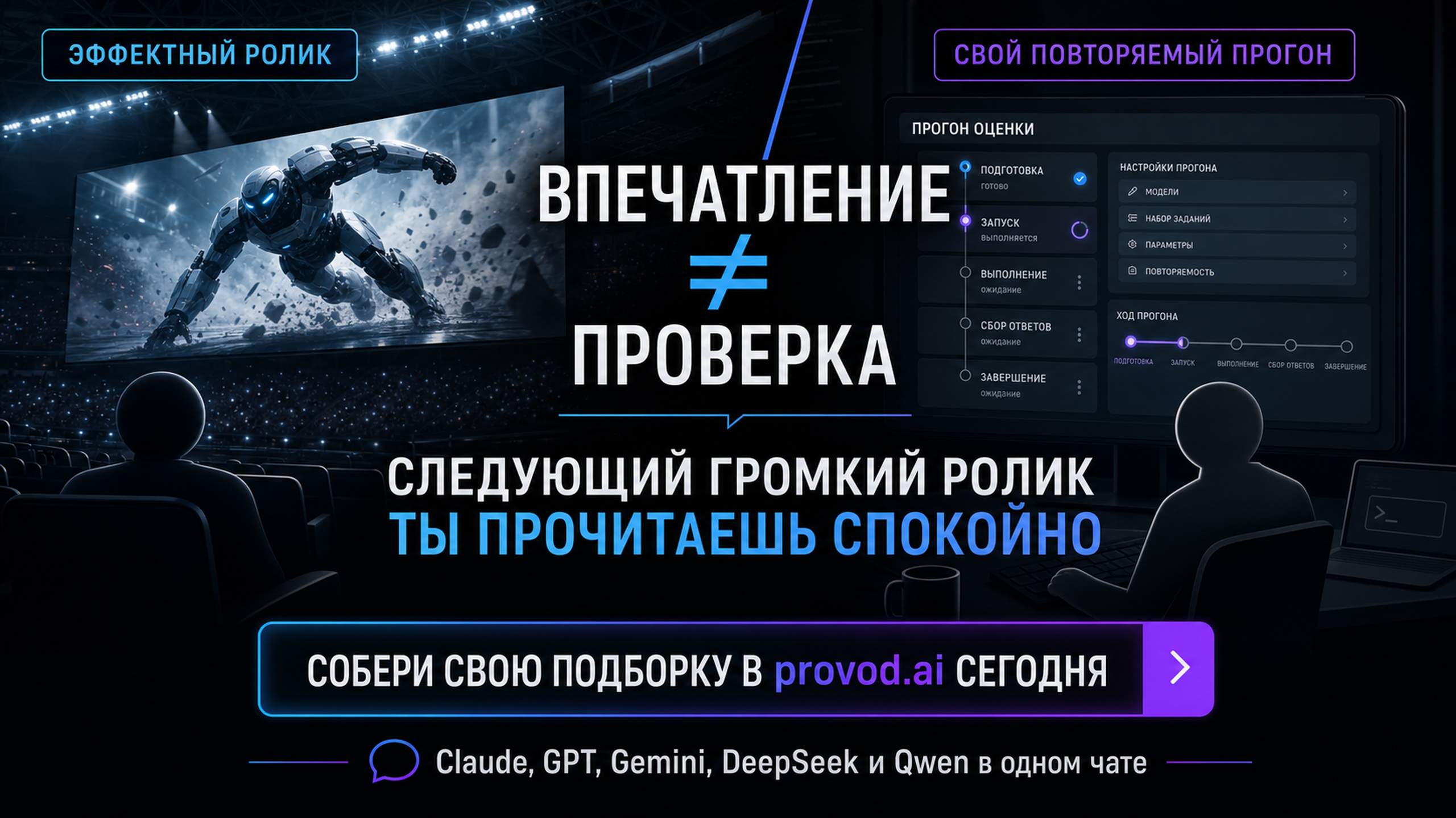 Мем: зритель верит эффектному ролику, инженер молча запускает свой тест