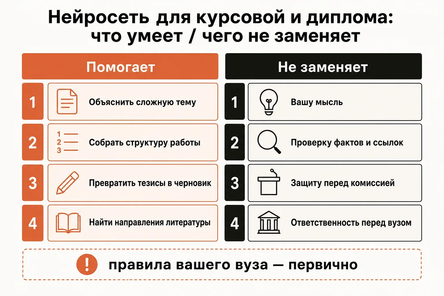 Матрица: что нейросеть умеет с курсовой и дипломом — объяснение, структура, проверка — и чего она не заменяет