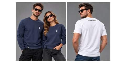A QUBE Expo sweatshirt and T-shirt on models