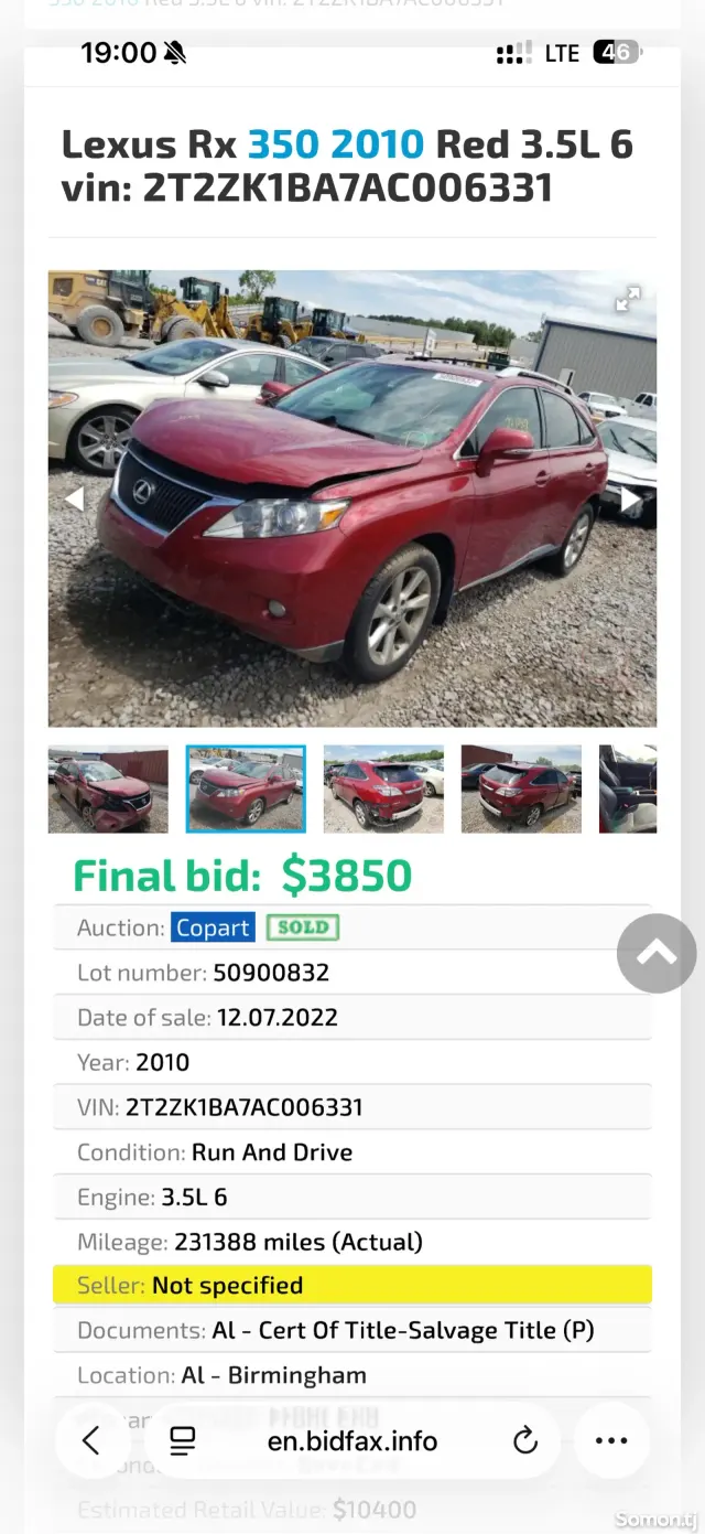 Lexus RX series 2010 · 3.5 AT