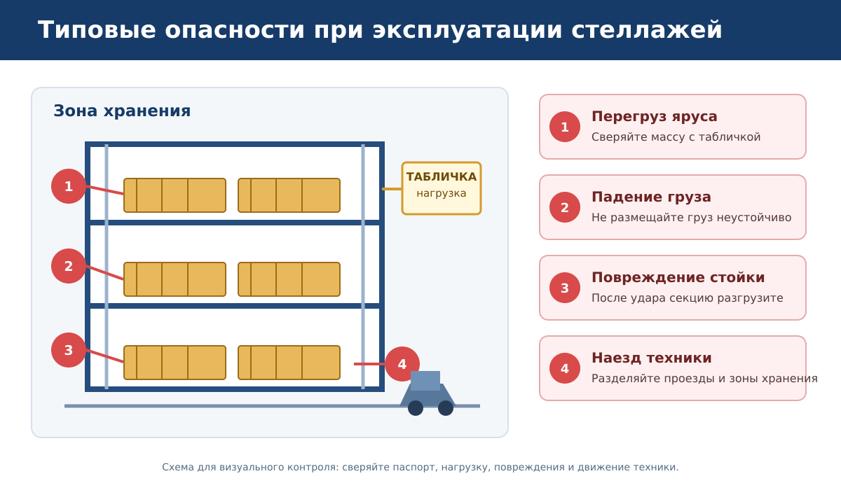Схема типовых опасностей при эксплуатации стеллажей
