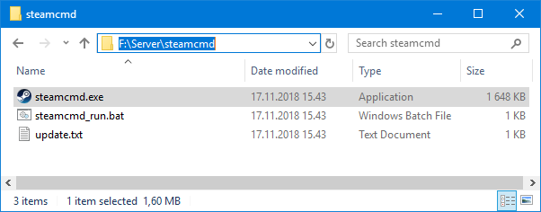 Структура папки SteamCMD