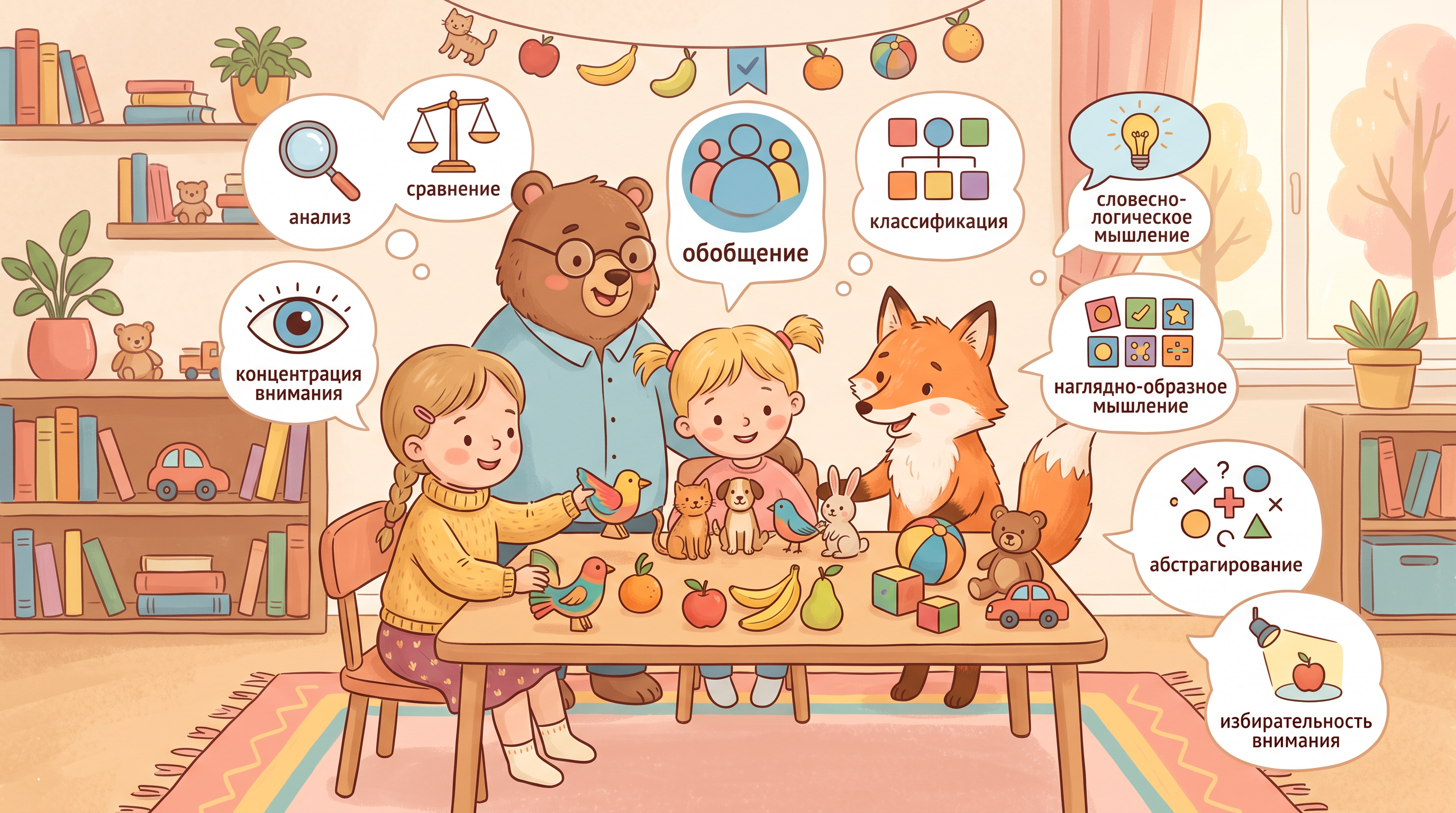 Ребенок играет с карточками, развивая операцию обобщения