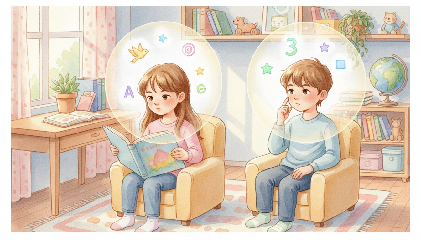 Ребенок тренирует кратковременную память, играя в развивающую игру