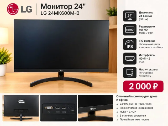 Фото: Монитор LG 24MK600M-B — 2 000 ₽