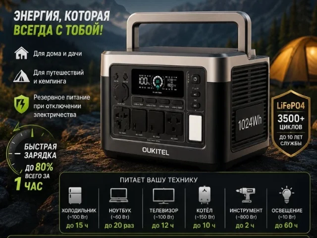 Фото: ⚡ ПОРТАТИВНАЯ ЭЛЕКТРОСТАНЦИЯ OUKITEL P1000E PLUS — 1800 ВТ