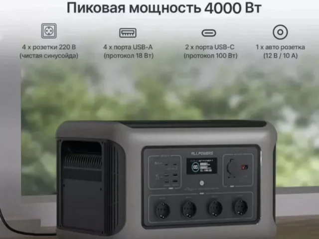 Фото: Пopтативная электростанция Allpowers V2 на 2500Bт. LiFeРO4 (литиeво-жeлeзo фocфатная батapея), ёмкостью 1920Bт.ч. веc 26