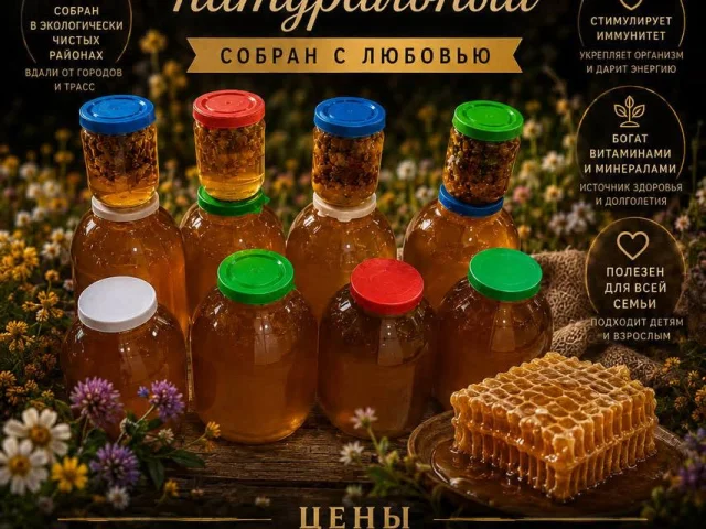 Фото: Продам натуральный мед 🍯 2026 года, цена 2400 р. за 3, 2л. 1600р., 1л. 800 р., 0.5л мед в сотах 400р