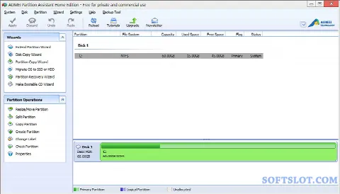Скриншот №1 к программе Aomei Partition Assistant Home Edition