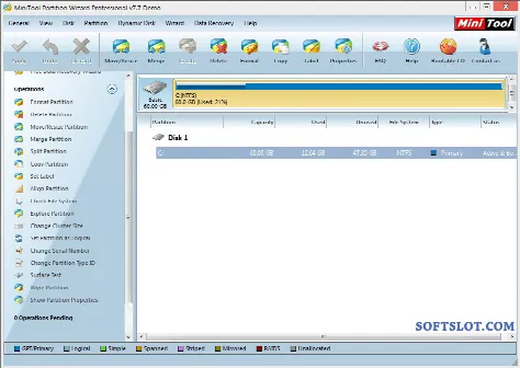 Скриншот №1 к программе Partition Wizard Professional Edition