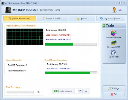 Скриншот №1 к программе Mz RAM Booster