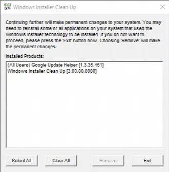 Скриншот №1 к программе Windows Installer CleanUp Utility