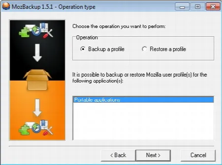 Скриншот №1 к программе MozBackup