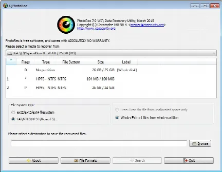 Скриншот №1 к программе TestDisk & PhotoRec