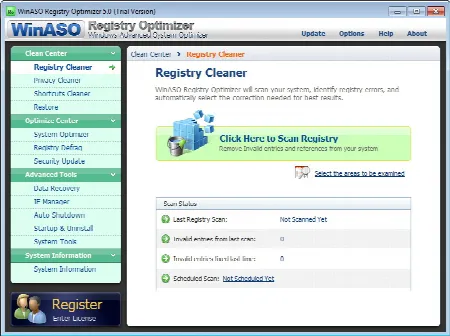Скриншот №1 к программе WinASO Registry Optimizer