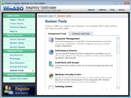 Скриншот №2 к программе WinASO Registry Optimizer