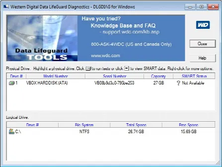 Скриншот №1 к программе Western Digital Data Lifeguard Diagnostics