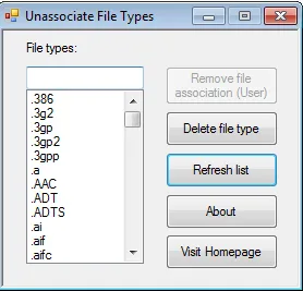 Скриншот №1 к программе Unassoc (Unassociate File Types)