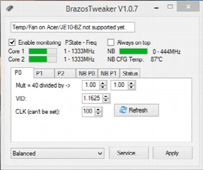 Скриншот №1 к программе BrazosTweaker