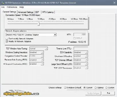 Скриншот №1 к программе TCP Optimizer