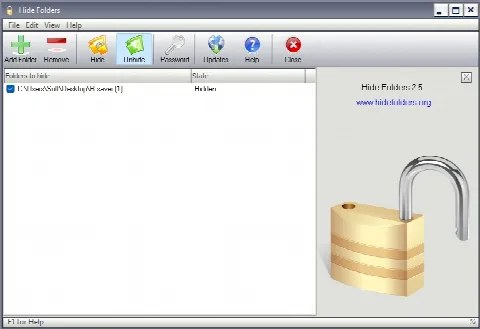 Скриншот №1 к программе Hide Folders