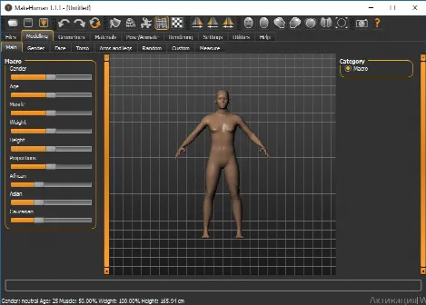 Скриншот №1 к программе MakeHuman