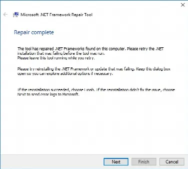 Скриншот №1 к программе Microsoft .NET Framework Repair Tool