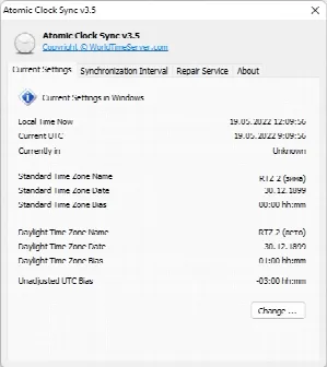 Скриншот №1 к программе Atomic Clock Sync