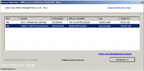 Скриншот №1 к программе HDD Low Level Format Tool