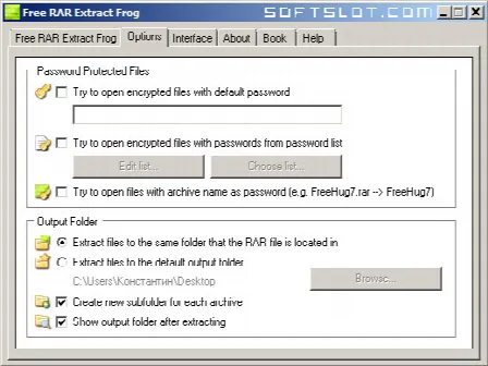 Скриншот №2 к программе Free RAR Extract Frog